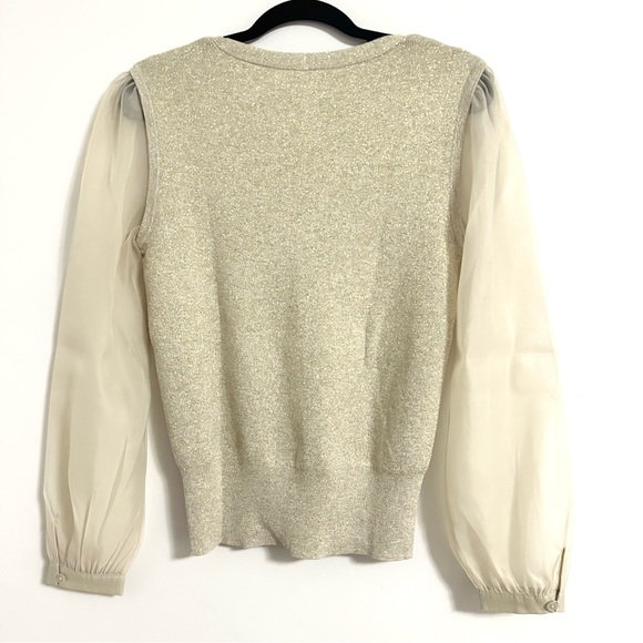 Talbots Metallic Gold Woven Sleeve V Neck Pullover Size XS - Picture 3 of 5